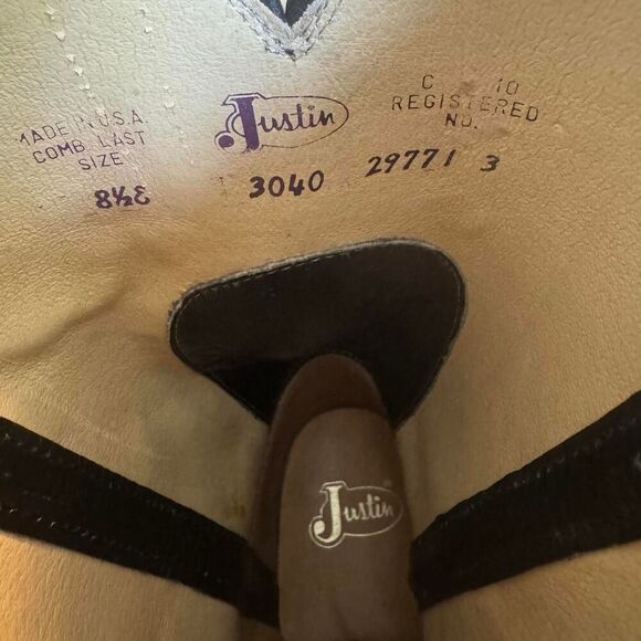 Justin Western Boots Mens 8.5E Black Leather Cowboy Boots USA Made Roper Style main image 3